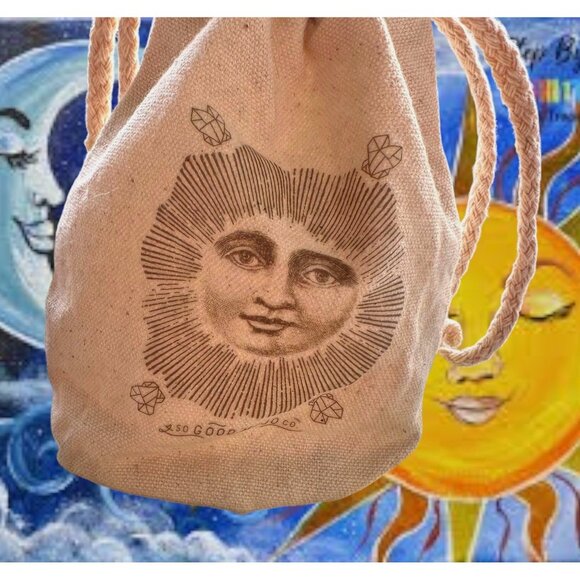 Drawstring Jewelry Pouch Good Mojo Co Sun Face Crystals Stash Bag Cotton - Picture 5 of 12